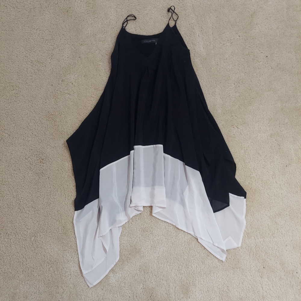 Chiffon assymetrical colorblock tank top dress